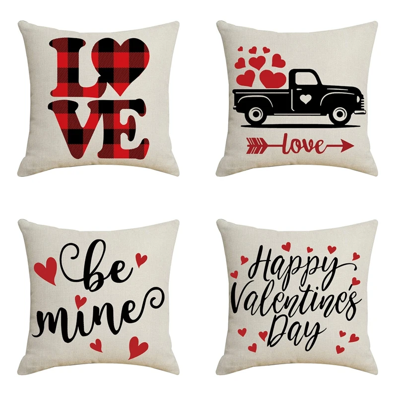 

4Pcs Linen Pillowcase Love Decor Romantic Valentines Day Cushion Cover Wedding Party Bride Gift Home Decoration 45X45cm