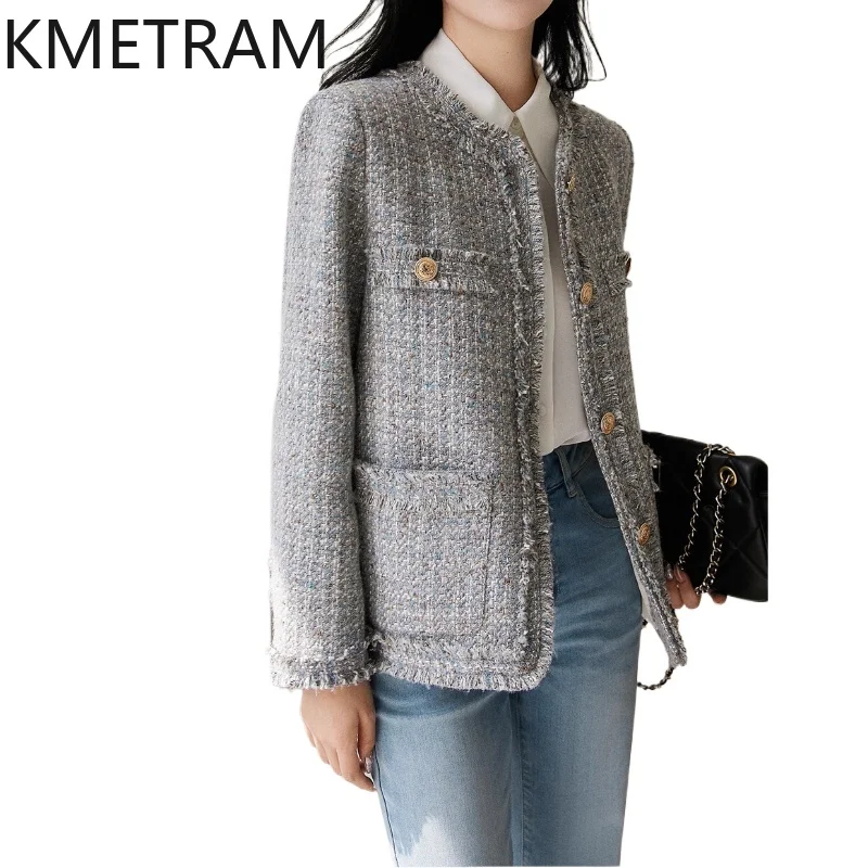 KMETRAM Элегантные твидовые куртки универсальное короткое пальто высокое качество