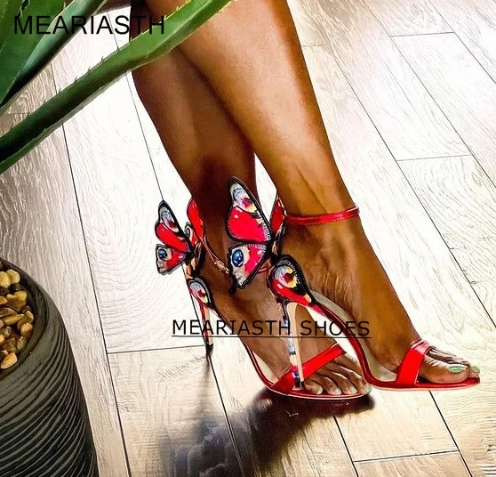 

Сандалии женские с вышивкой и бабочкой, синие, золотистые, серебристые туфли на высоком каблуке, 2022