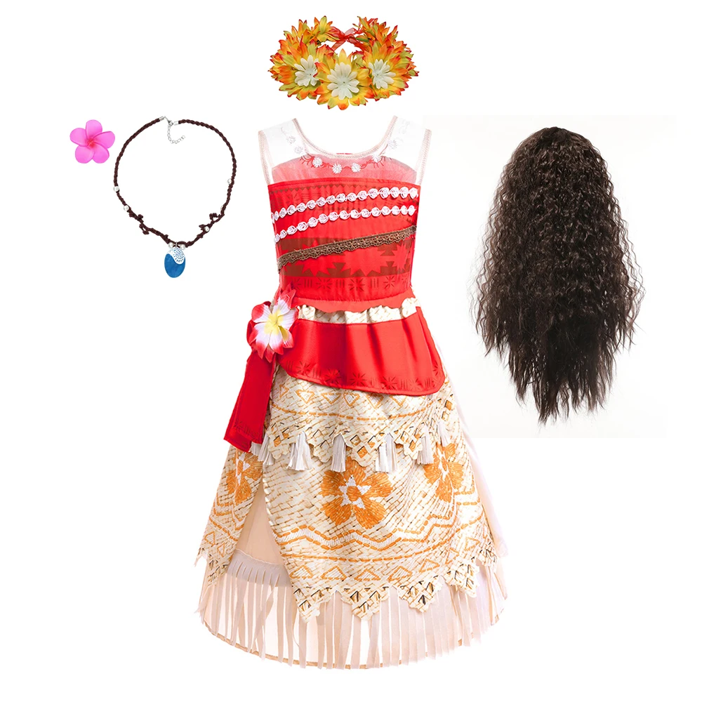 Kids Princess Vaiana Dress Up Movie Moana Costume Outfit for Girl Halloween Party Child Cosplay Clothes