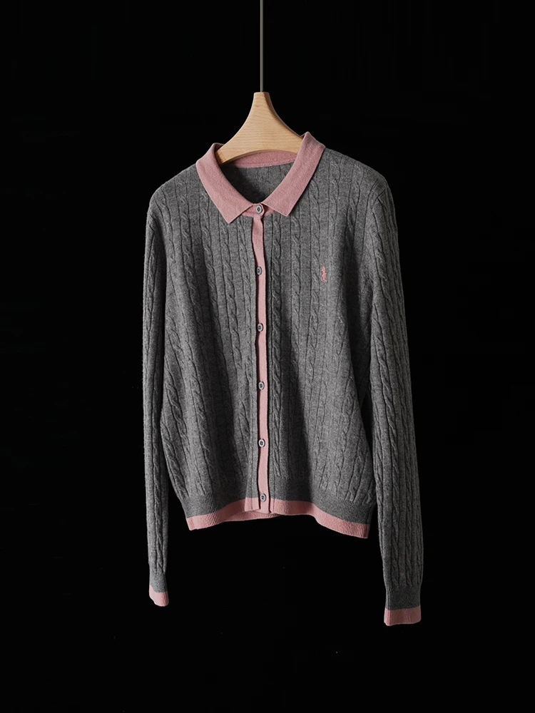 Inner King ~~ ~ Флисовый женский вязаный кардиган с воротником-поло в стиле ретро витой