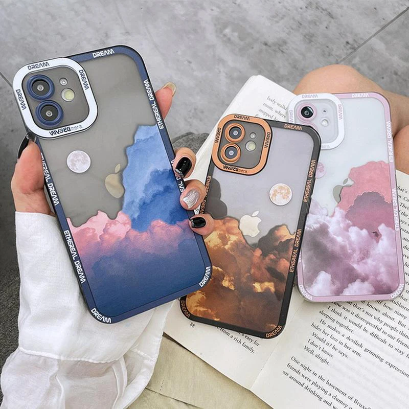 

Art Retro Sunset Cloud Scenery Korean Phone Case For iPhone 12 11 Pro Max X Xr Xs Max 7 8 Puls SE 2020 Cases Soft Silicone Cover