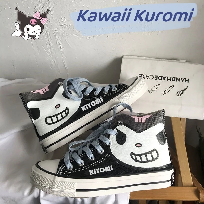 

Kawaii Kuromi Autumn New Graffiti Black High Top Canvas Shoes Cartoon Girl Students Sneakers Anime Breathable Flat Shoes Gifts