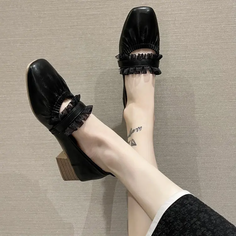 

Casual Woman Shoe Autumn Soft Square Toe Female Footwear Elegant Summer Fall Grandma Dress New 2022 Fretwork Flat Basic