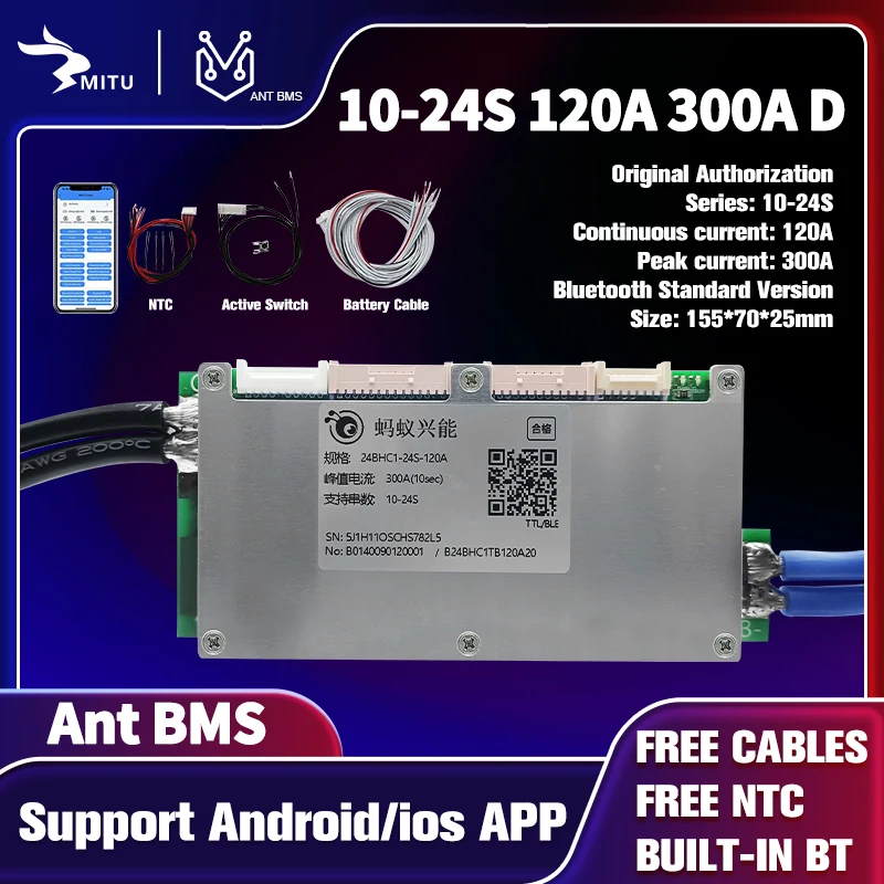 ANT BMS Smart Bluetooth 10S 24S 17S 20S 22S 120A 300A 24V 36V 48V 60V 72V Lifepo4 Li-Ion зеркальная защитная плата