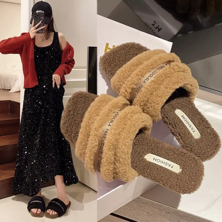 Шерстяные тапочки женская одежда Новинка осени 2024 корейская мода толстая