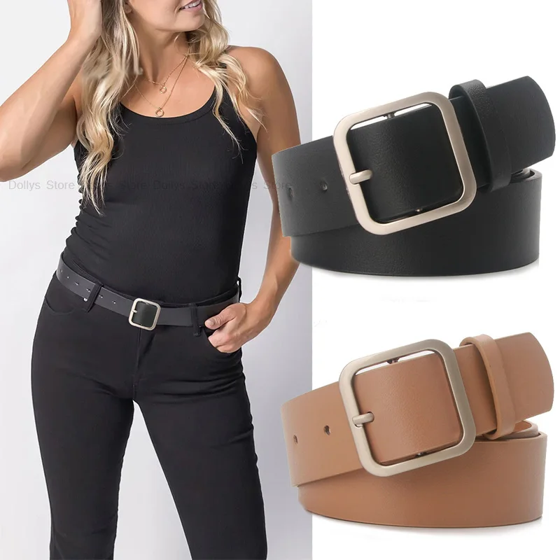 PU Leather Belt for Women Square Pin Buckle Black Belts for Jeans Pants Luxury Brand Vintage Strap Female Designer Waistband