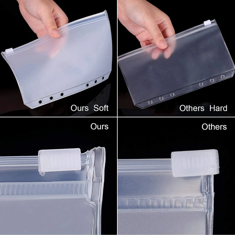 

102 PCS Binder Pockets A6 Size 6 Holes Zipper Binder Pouch Folders Clear Waterproof PVC Loose Leaf Bags
