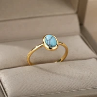 oval green stone rings for women gold silver color stainless steel engagement wedding ring female jewelry birthday gift