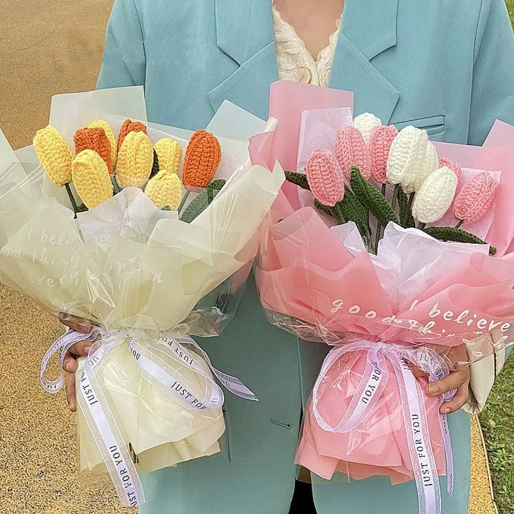 

Ручная вязка, Цветочная пряжа, вязаные крючком цветы тюльпана, тканые цветы ручной работы, подарок на день матери для учеников