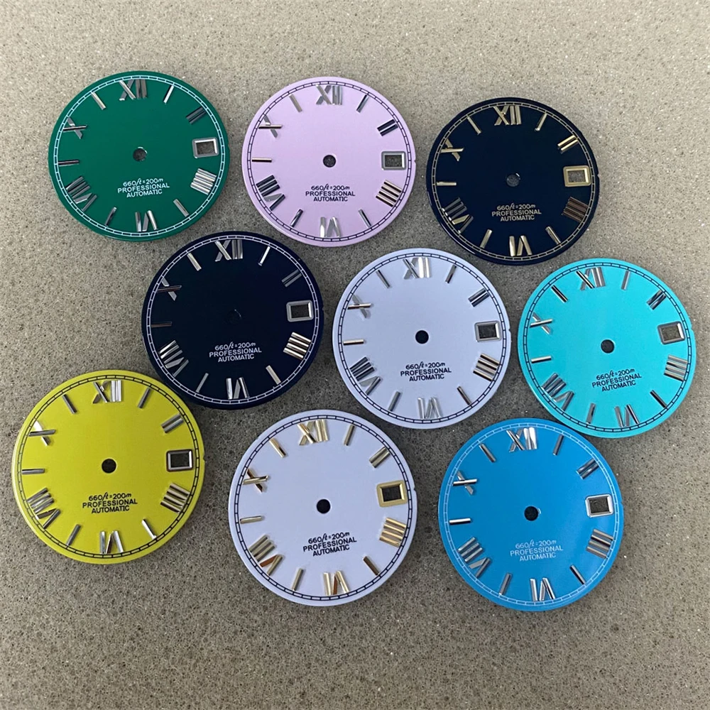 

2023 New Enamel Material Dial 28.5mm No Luminous Roman Numerals Watch Dial Fits for NH35 NH36 4R 7S Movement Watch for Men Parts