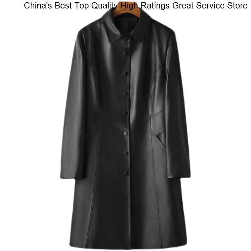 

Genuine Jackets Womens Fit Hwitex and Flare coats Ladies Trench Black Elegant Leather Blazer Slim fit HW3127