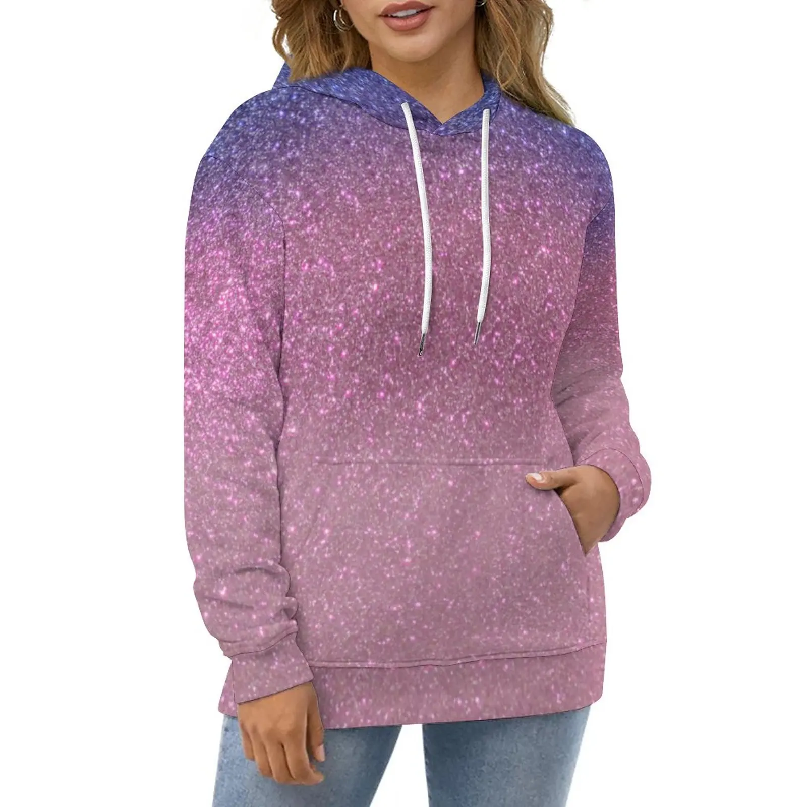 

Ombre Print Casual Hoodies Blue Pink Sparkly Aesthetic Pullover Hoodie Ladies Long Sleeve Oversize Streetwear Loose Sweatshirts