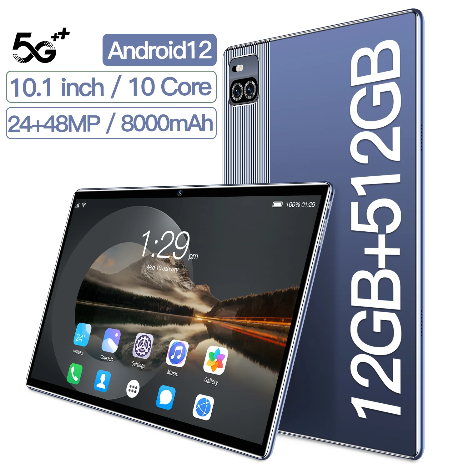 

10.1 inch tablet new Android 12.0 tablet 12GB+512GB mobile phone eight core 5G+dual card GPS+FM+wifi+Bluetooth+face recognition