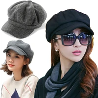 korean fashion solid color women casual beret hats wool blended octagonal newsboy caps cool street brim hat berets outdoor