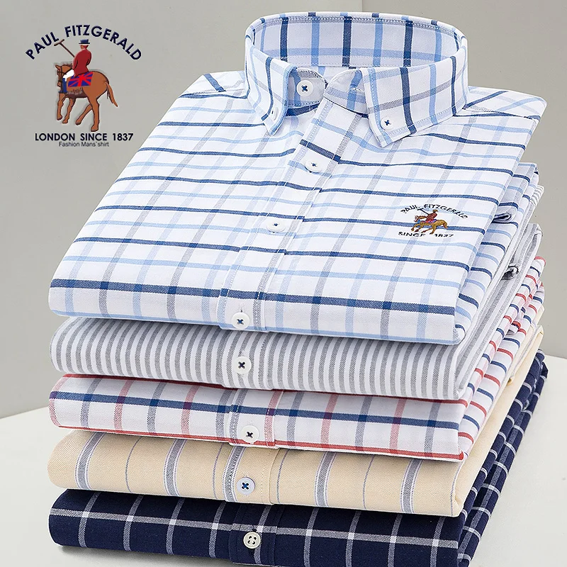 100% algodão listrado oxford manga longa xadrez sólido moda magro ajuste camisas masculinas casuais