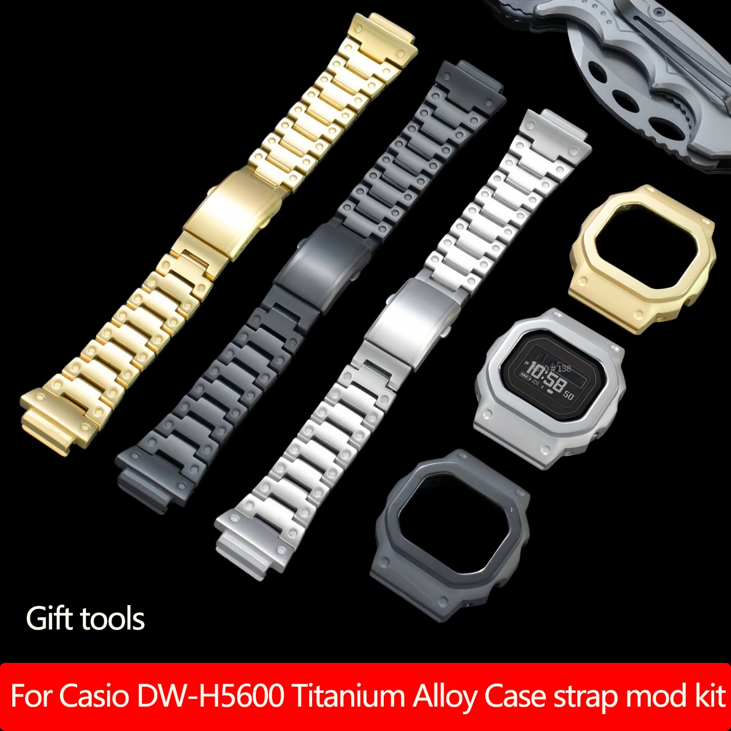 Фото Легкий титановый корпус-мод-кит DW-H5600 для Casio DW-H5600MB: модифицированный корпус из титанового сплава, ремешок, аксессуары для мужских часов №1