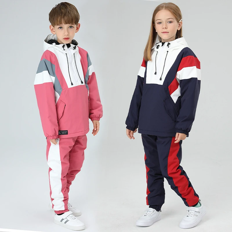 Winter Kids Girls Skiing Sets Jacket Patns Boy Snow Suits  Mountain Waterproof Children Snowboard Tracksuit Warm Up Baby Clothes