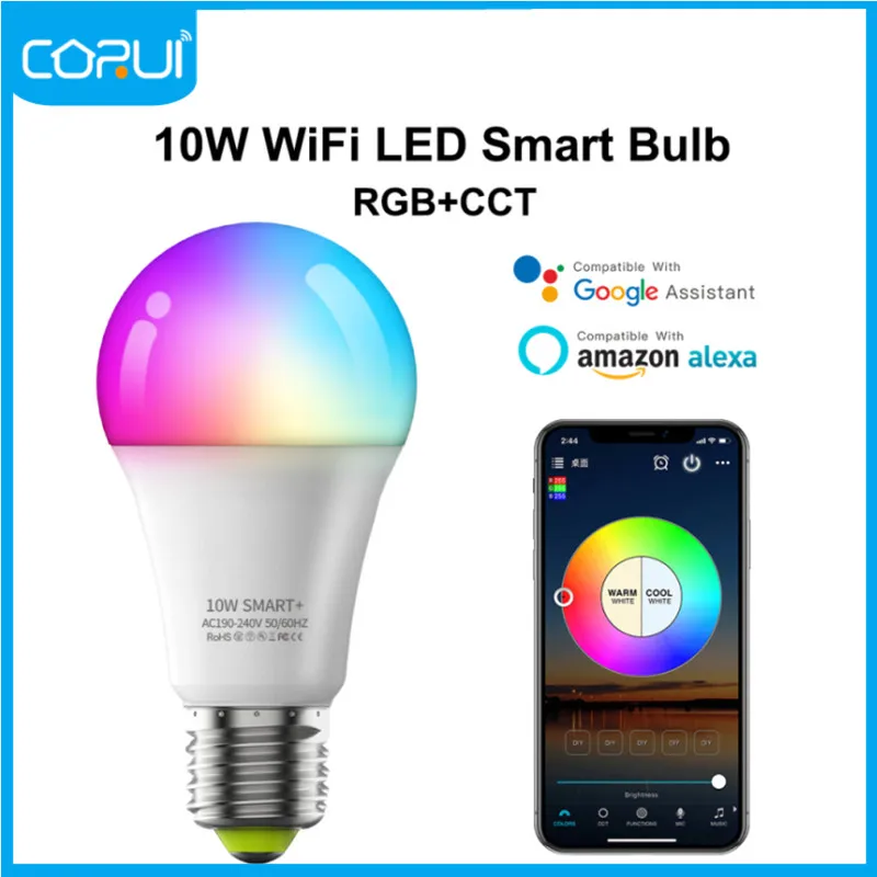 

Corui Smart Bulb WiFi Work With Alexa Smart Life RGB Corlorful Dimmable Timer Function Intellgent Light Remote Controller Lamp