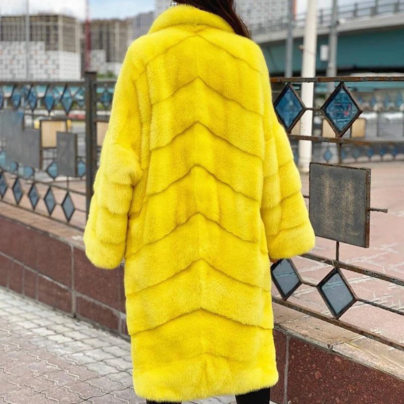 Natural Genuine Mink Fur Coat Women Simple Cozy Outertwear Lady Autumn Winter New Solid Real Mink Fur Long Jacket Female