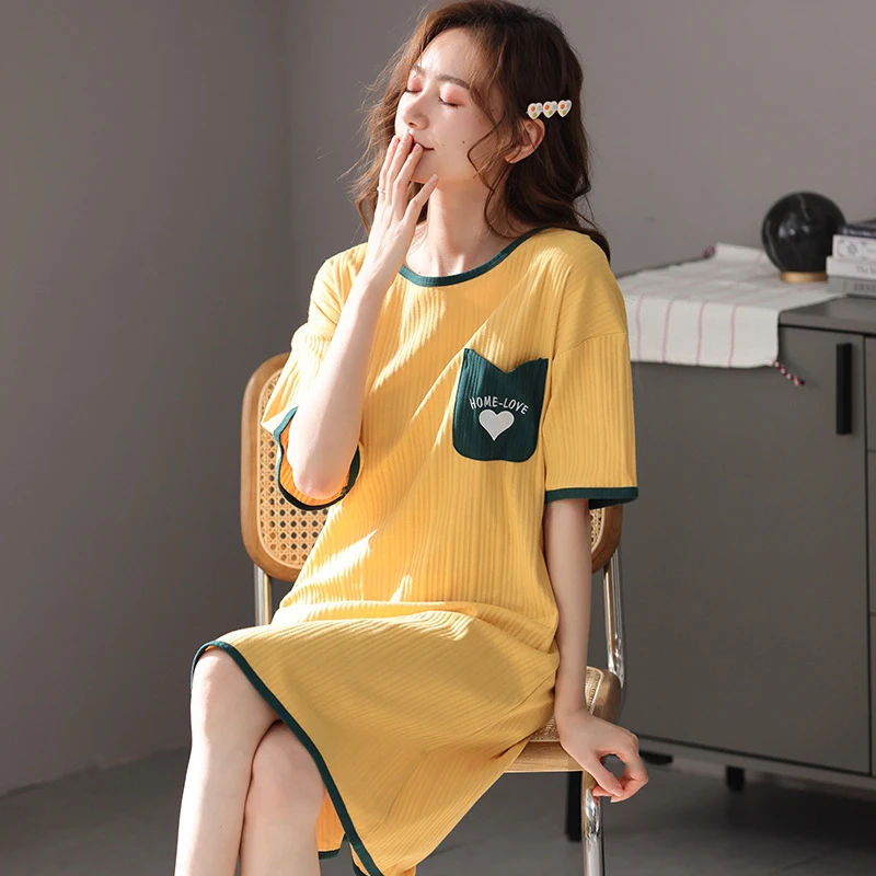 

Summer Women Cartoon Nightgown Cotton Ladies Sleepwear Girls Gift Short Sleeve Round NeckFemme Sexy Nightdress Big Size