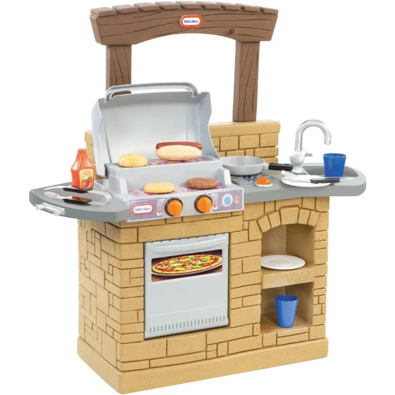 

Уличный гриль для барбекю Little Tikes Cook 'n Play, пластиковый комплект из 12 предметов для игр на открытом воздухе, игровой Набор для кухни с духовкой