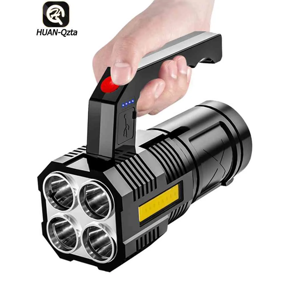 

Powerful LED Flashlight USB Rechargeable Handheld Lantern Camping Portable Lamp Built in Battery Lighting COB 4 LED Flashlights