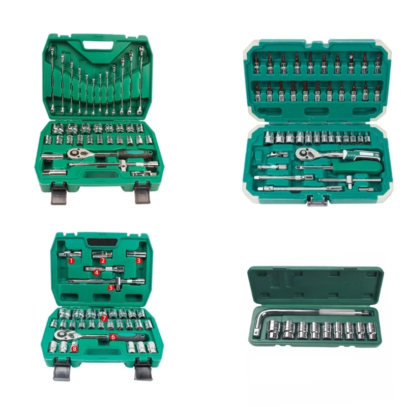 

E5BE 10/23/37/46Pcs Spanner Tools Box Set Ratchet Socket Wrench Car Mechanical Workshop Equipment Universal Multifunction