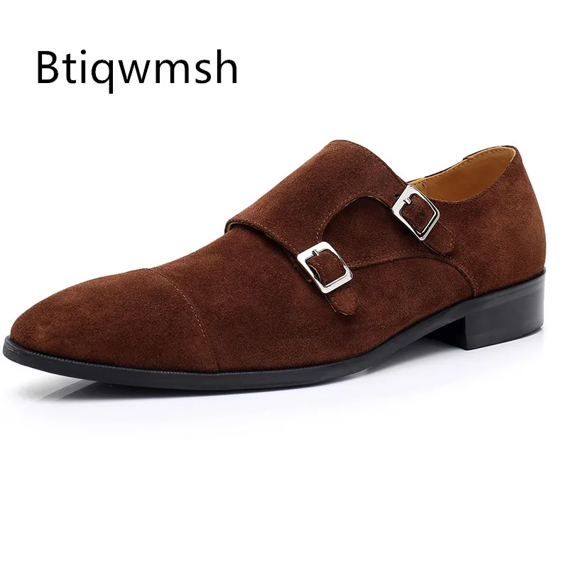 

Brown Suede Shoes Man Pointed Toe Real Cow Suede Flats Male Fashion Party Shoes