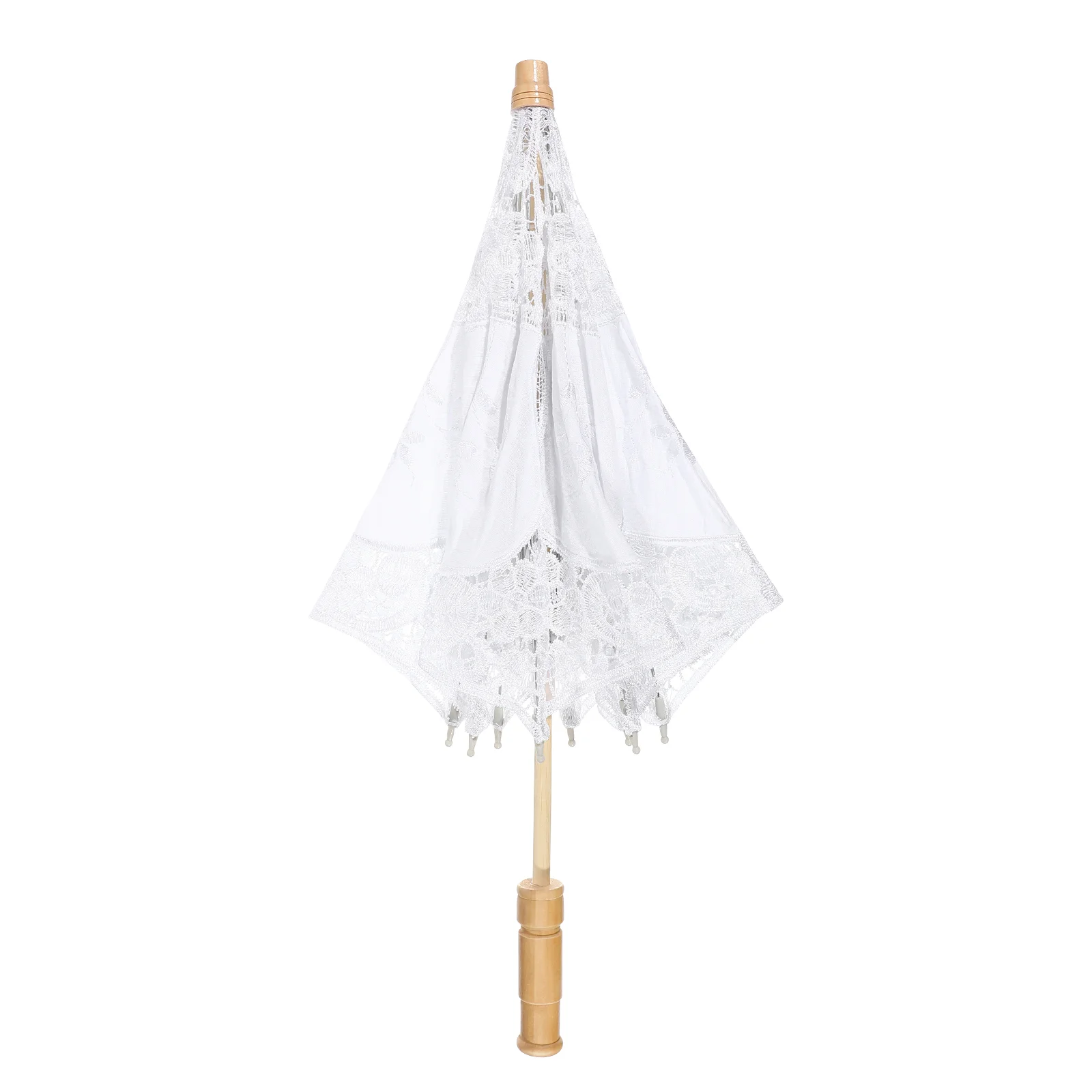 

Embroidered Umbrella Lace Parasol Wedding Decor Vintage Wooden Pastoral Handle Miss Clear Bride