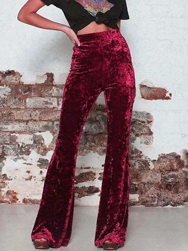 

2023 Autumn High Waist Velvet Pants Women Wide Leg Velour Flare Pants Female Trousers Party Club Pants For Women