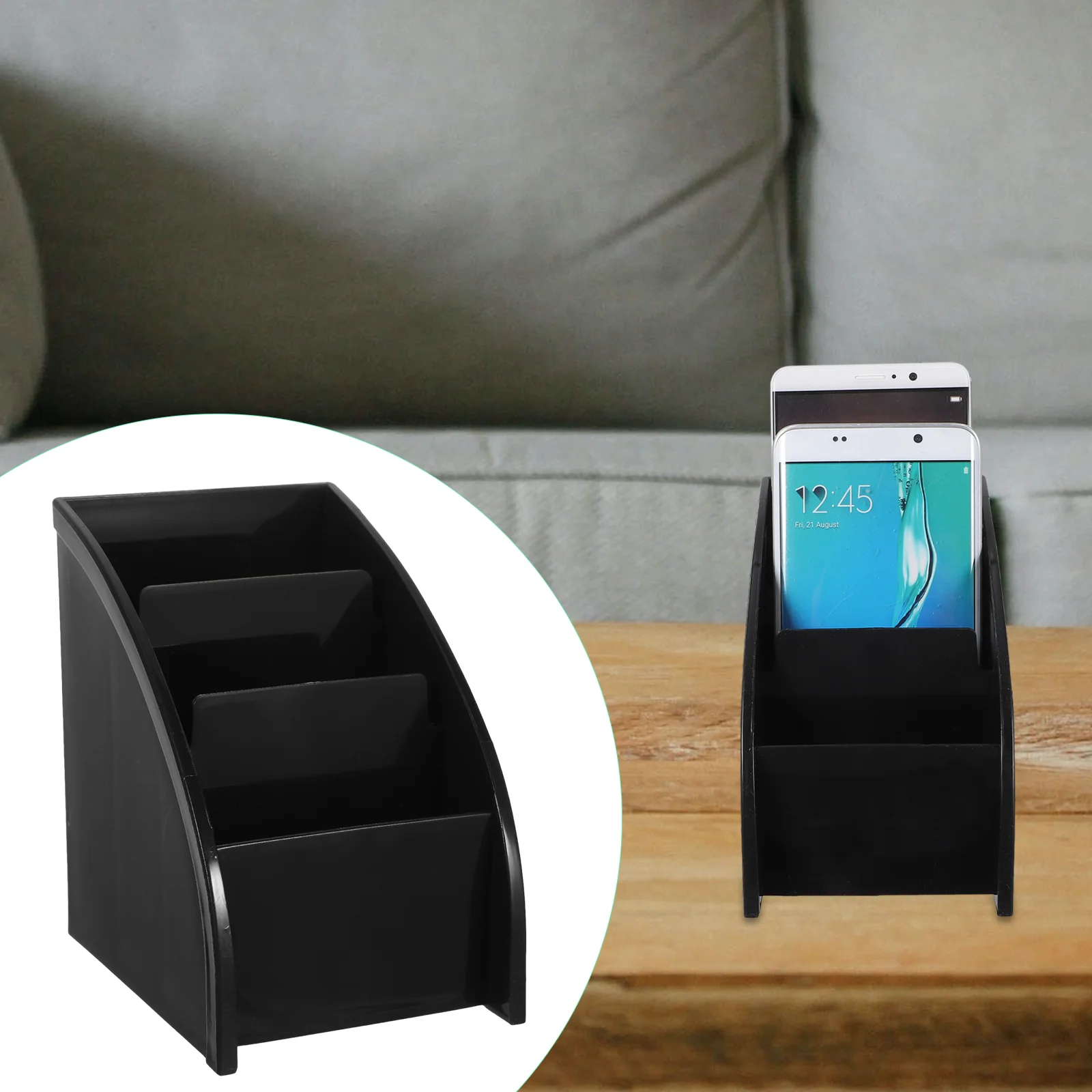 

Holder Compartment Remote Holder Storage Box Desk Container ( Black )