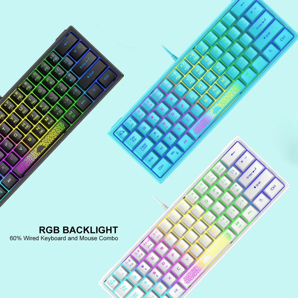 

Многофункциональная USB Проводная клавиатура, водонепроницаемая игровая клавиатура с 61 клавишами, Поддержка RGB подсветки, эргономичная, для ...