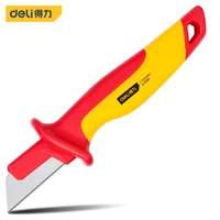 deli 1 pcs 1000v insulated straight flat sickle hook type cable knife non slip handle electrician portable hand tool knives