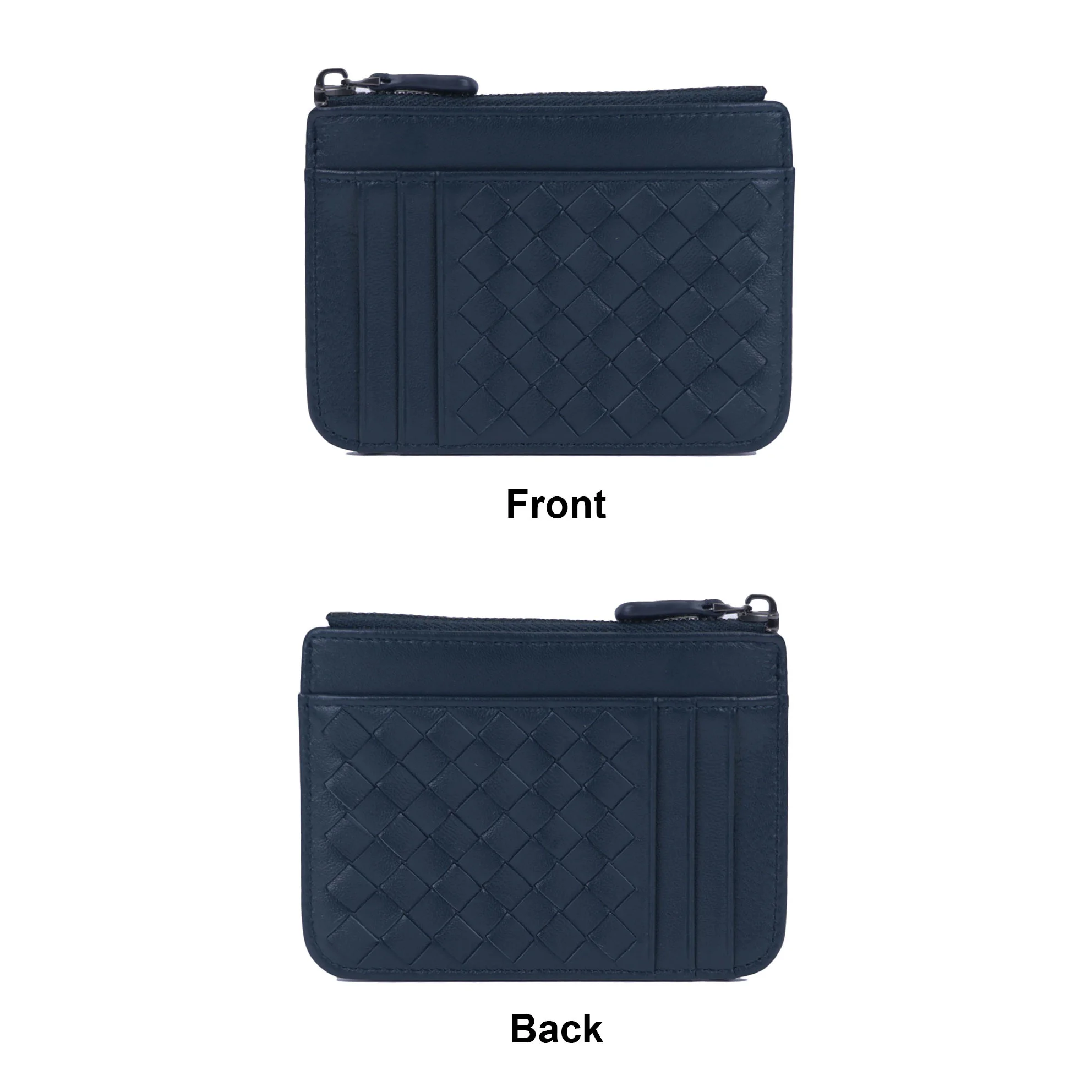 Sheep Skin Genuine Leather Woven Holder Women's Lambskin Zipper Purse Brand Men's Card Holder Ultra-Thin Fold Wallet Coin Pocket