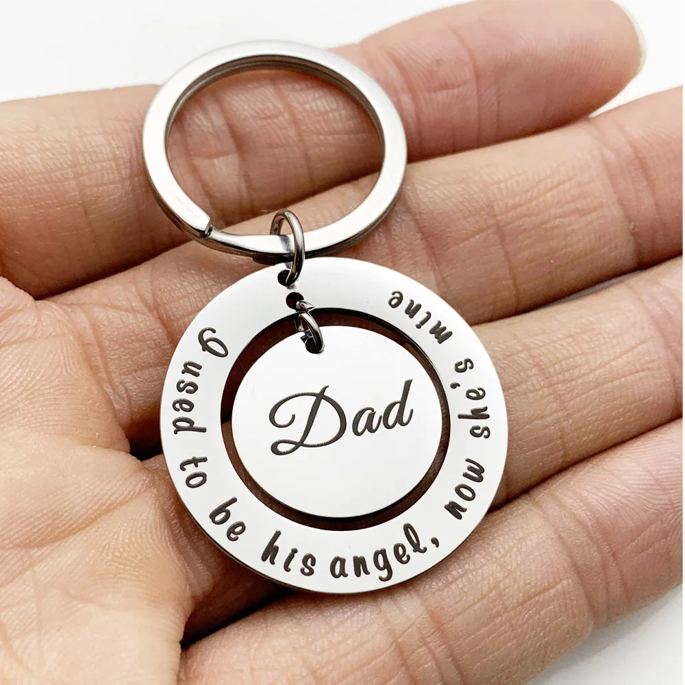 

I Used To Be His Angel Now She Is Mine Dad Mom KeyChainStainless Steel Women Jewelry Accessories Fashion Pendant