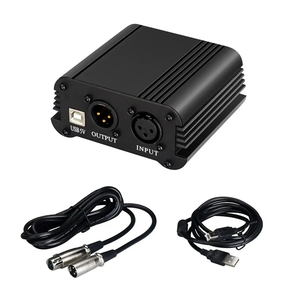 

48V Phantom Power Supply with USB Cable XLR 3 Pin Mic Audio Cable for Condenser Microphone Recording Equipment