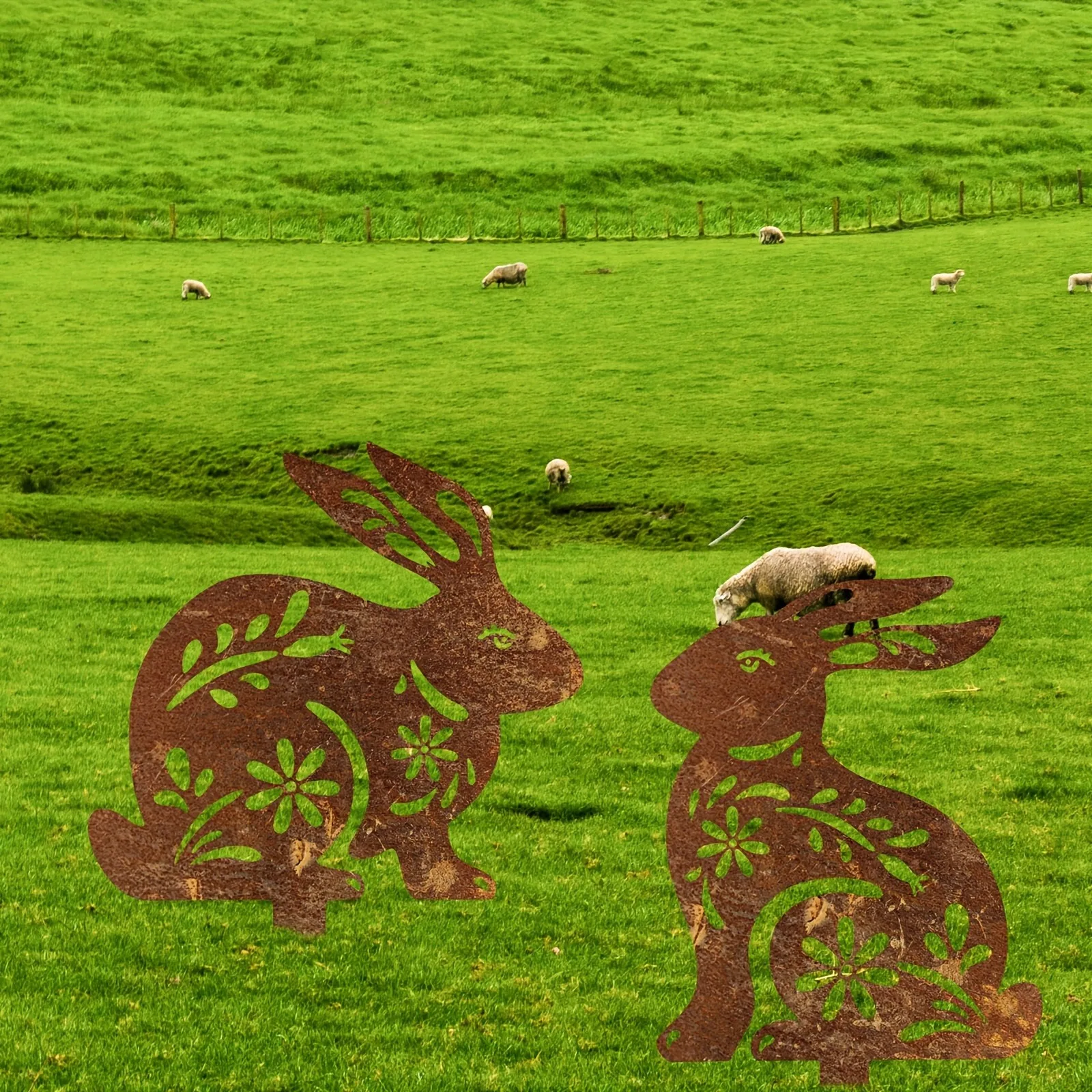 Декоративные колья в деревенском стиле с кроликом — уникальные и необычные.