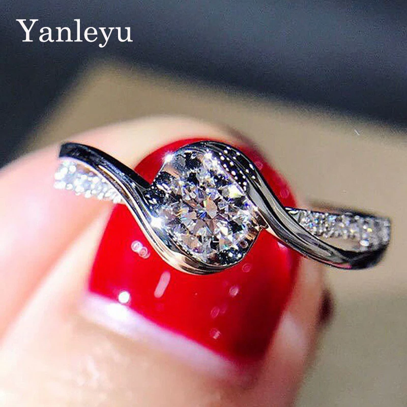

Yanleyu New Twisted Delicate Zircon Original Silver Color Rings for Women Fashion Wedding Engagement Jewelry Promise Ring Gift