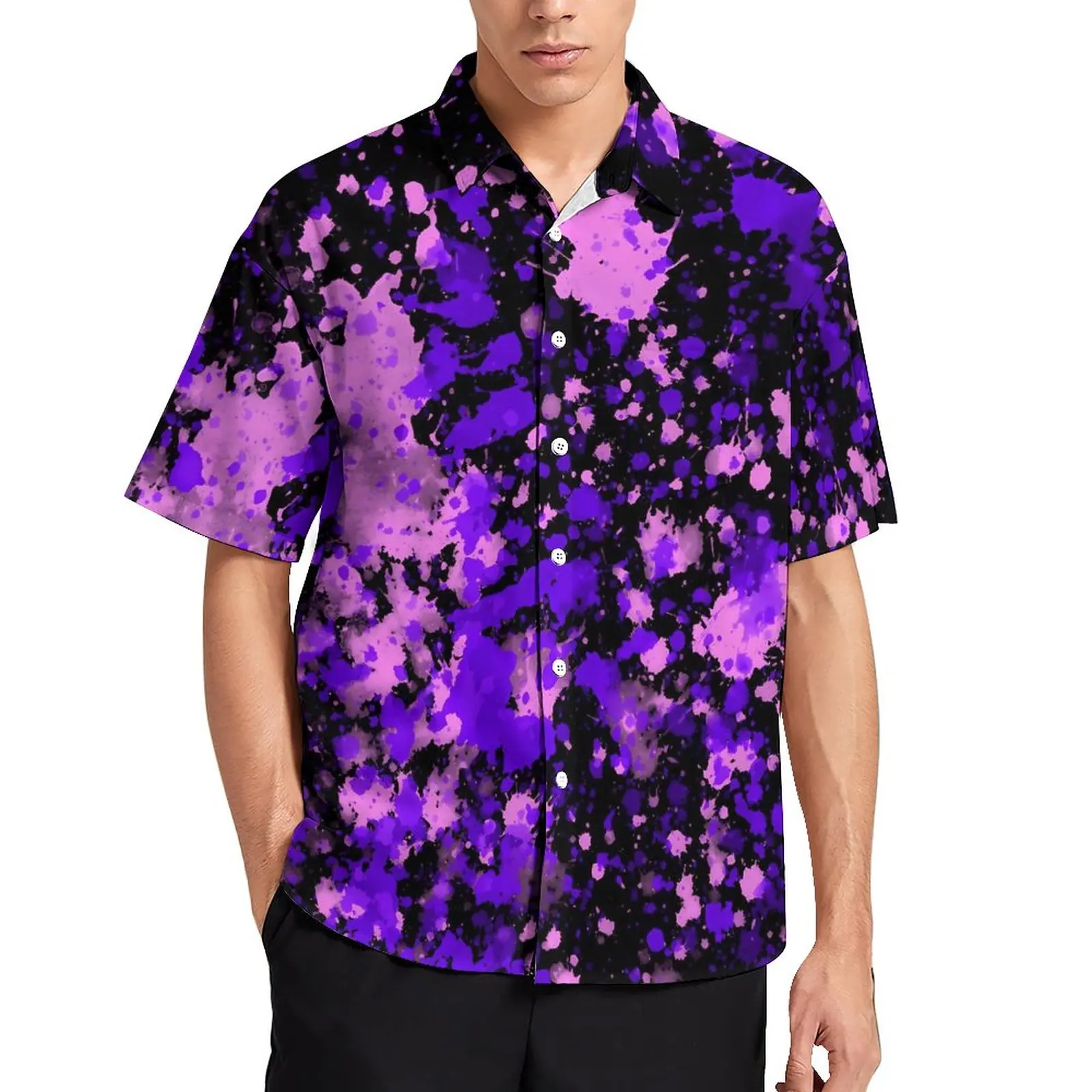 

Purple Paint Splatter Vacation Shirt Abstract Print Hawaii Casual Shirts Fashion Blouses Short-Sleeve Graphic Clothing Plus Size