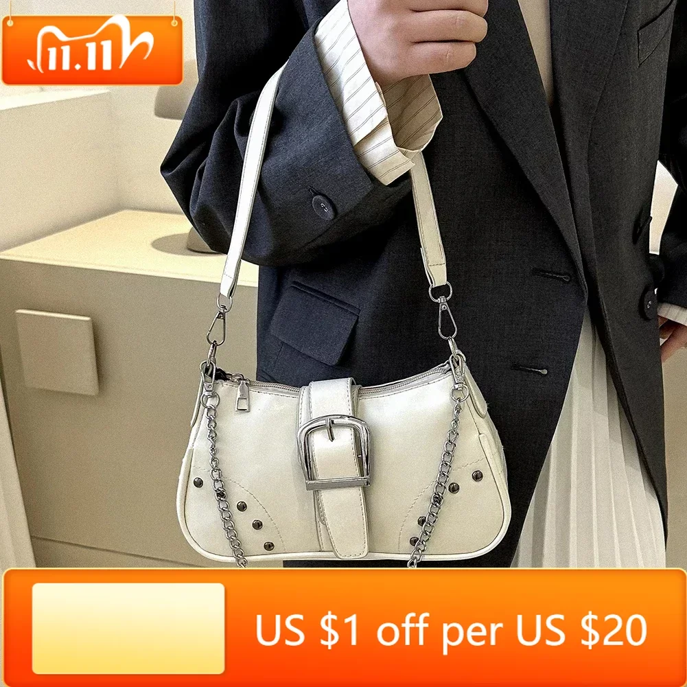 

Y2K Vintage Women Underarm Bag Korean Casual Cute White Shoulder Bag Ladies Sling Leather Zip Purses Girls Fashion Tote Handbag