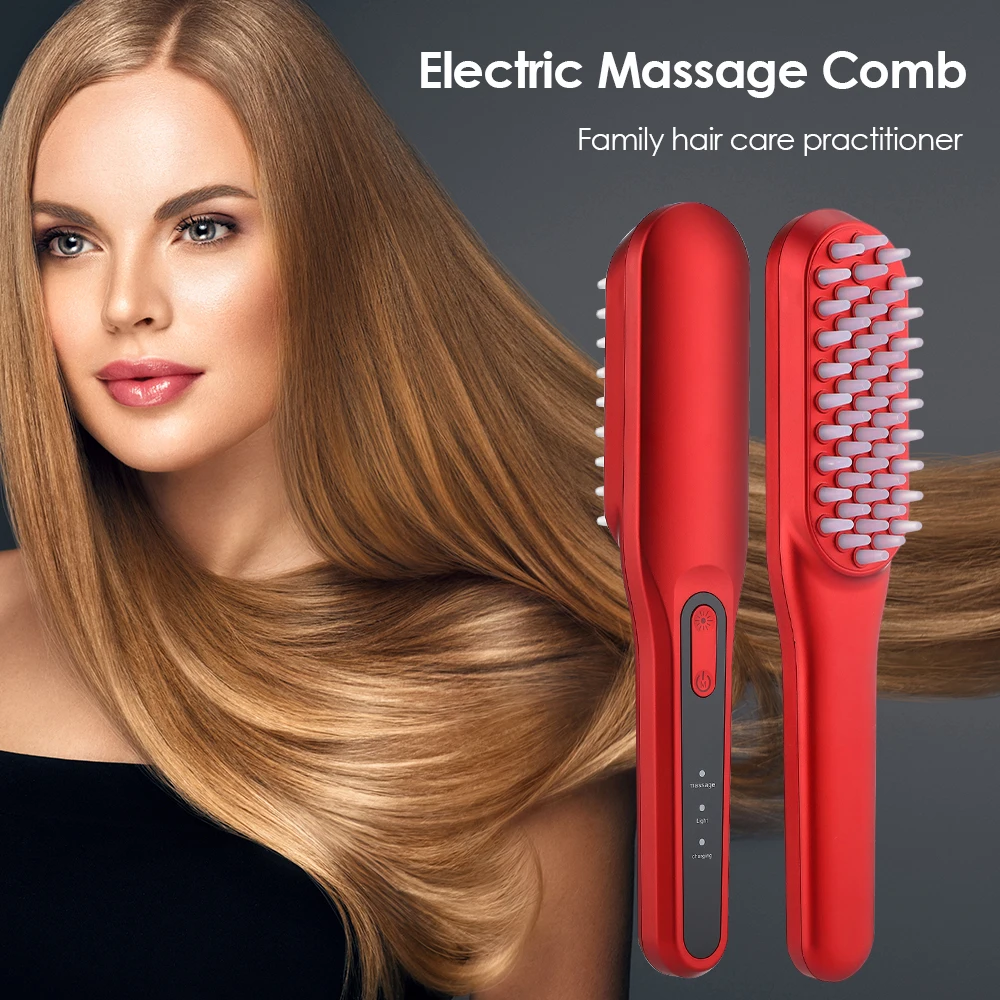 

Red Blue LED Light Therapy Anti Hair Loss Brush Scalp Vibrating Massage Comb Relief Fatigue Electric Head Massage Comb Hair Care