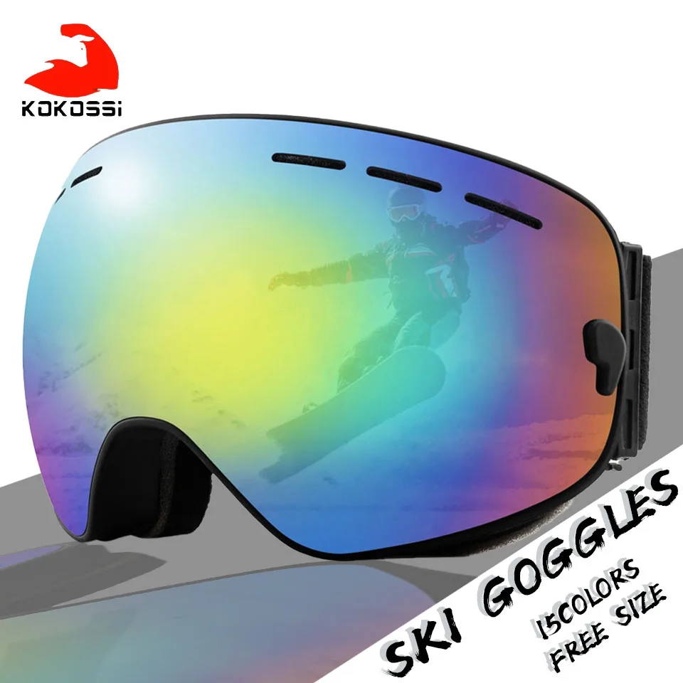 

KoKossi Snowboard Goggles Double Layers UV400 Winter Ski Goggles Anti-fog Big Ski Mask Men Women Skiing Snow Glasses Accessories