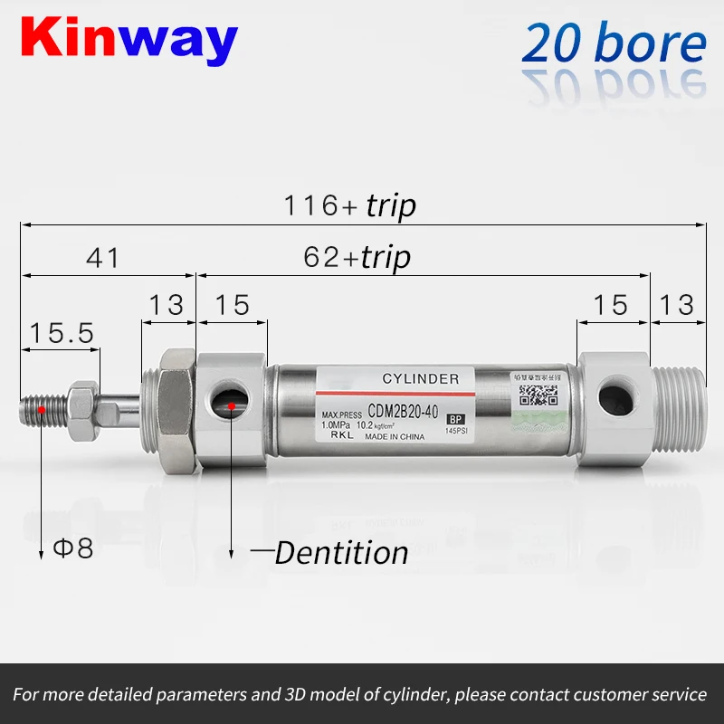Пневматический мини-цилиндр из нержавеющей стали CDM2B/25/20/32/40-10*50*75X125X200*3