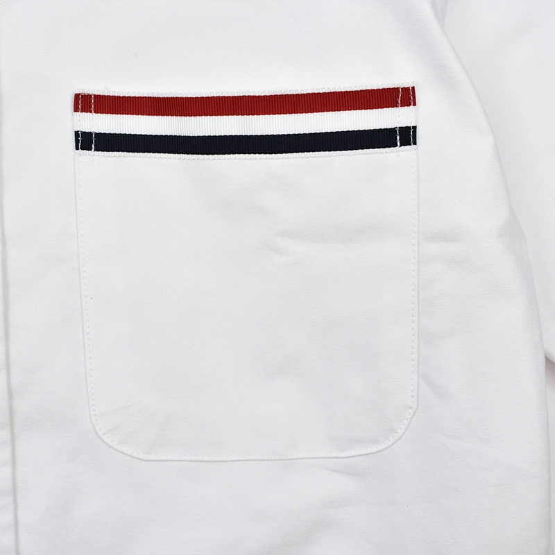 TB THOM Men's Shirt Clothing Fashion Striped Pocket Short Sleeve Slim Casual Summer Men's Clothing Poplin Cotton Women's Shirts