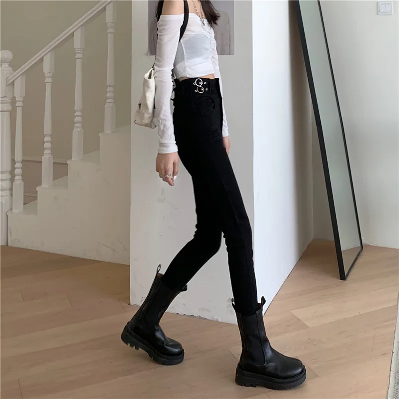 N1771 New high-waisted elastic feet pencil thin boots pants all-match jeans