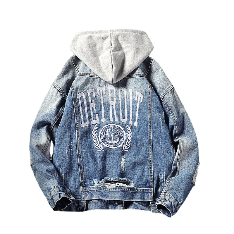 

men printing Hooded Denim Jacket Men's Hip Hop cowboy Coat Retro Jacket Street Casual Bomber Jacket Outerwear outdoor Hoodies