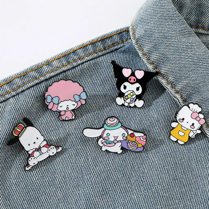 Броши в стиле аниме Hello Kitty Kuromi Melody эмалированная булавка с лацканами модный