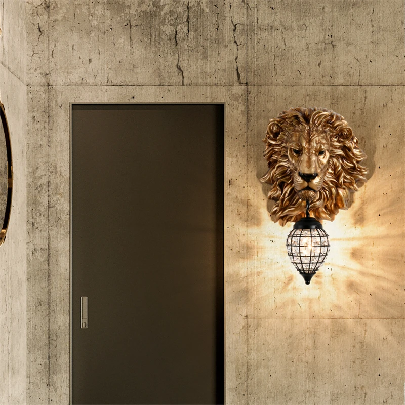 

Скандинавская настенная лампа с золотым/черным львом, винтажная полимерная домашняя декорация, освещение для лестницы, кухни, спальни, настенное бра, лампы
