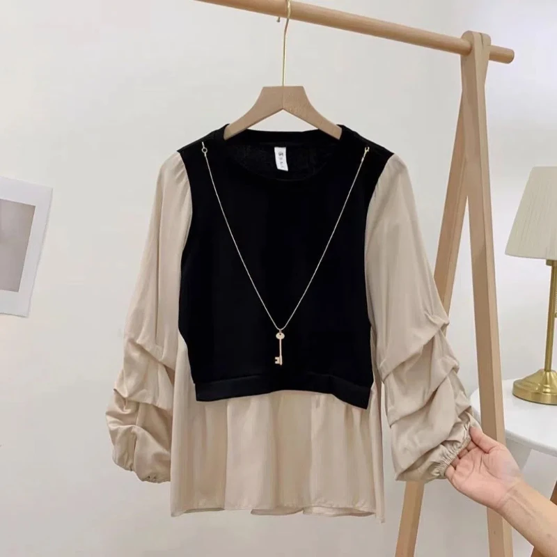 Рубашка-топ Женская демисезонная плиссированная из двух предметов свободная